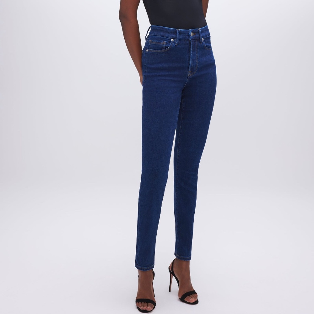 Good American Dark Blue High-Rise Ankle Jeans
